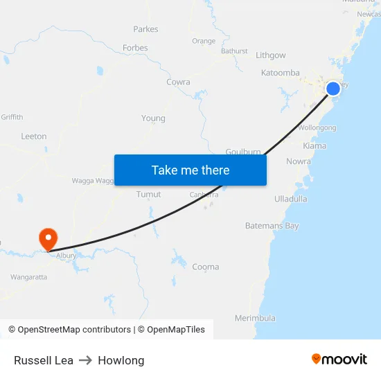 Russell Lea to Howlong map