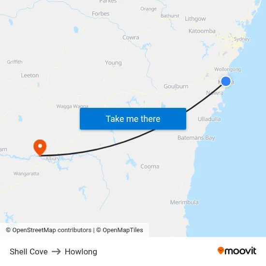 Shell Cove to Howlong map