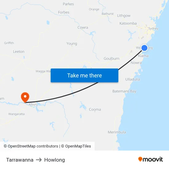 Tarrawanna to Howlong map