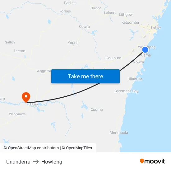 Unanderra to Howlong map