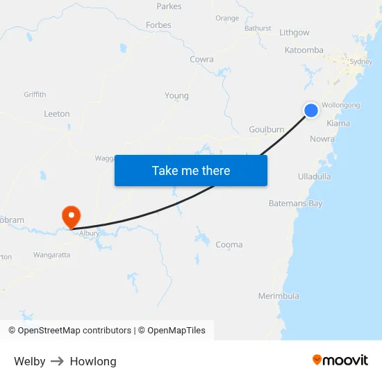 Welby to Howlong map