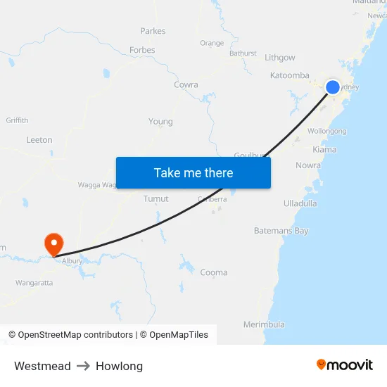 Westmead to Howlong map
