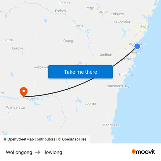 Wollongong to Howlong map