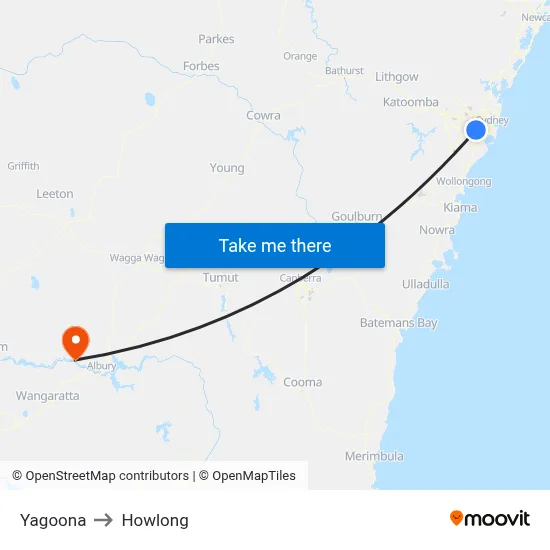 Yagoona to Howlong map