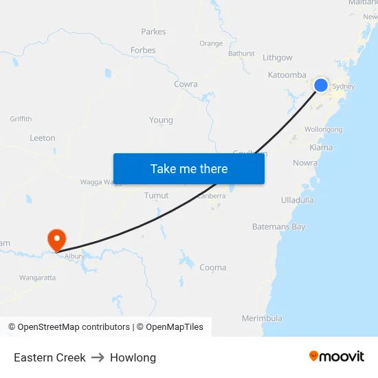 Eastern Creek to Howlong map