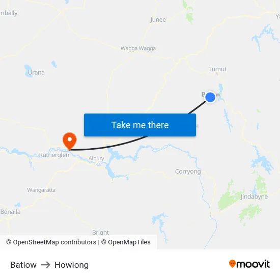 Batlow to Howlong map