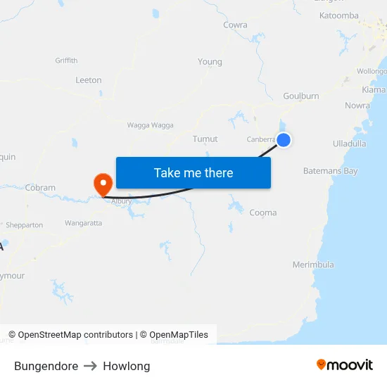 Bungendore to Howlong map