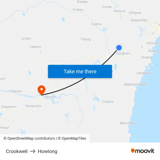 Crookwell to Howlong map
