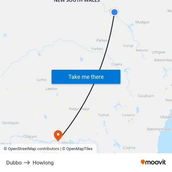 Dubbo to Howlong map