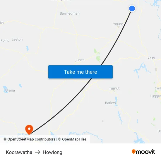 Koorawatha to Howlong map