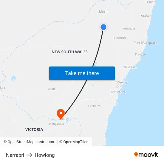 Narrabri to Howlong map