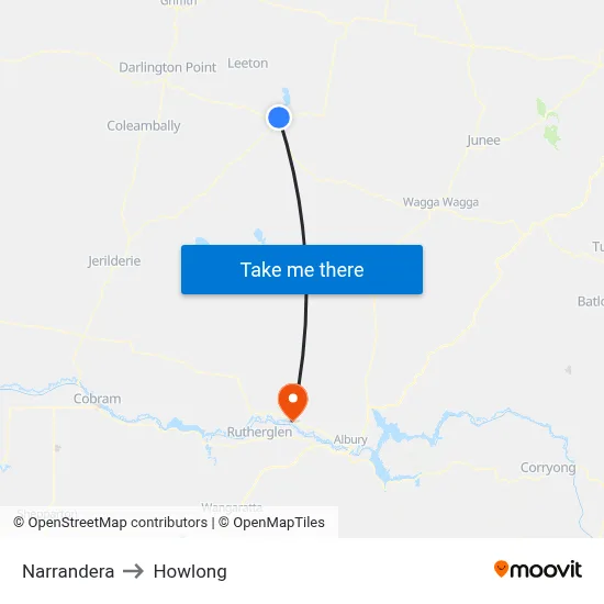 Narrandera to Howlong map