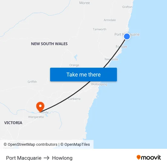 Port Macquarie to Howlong map