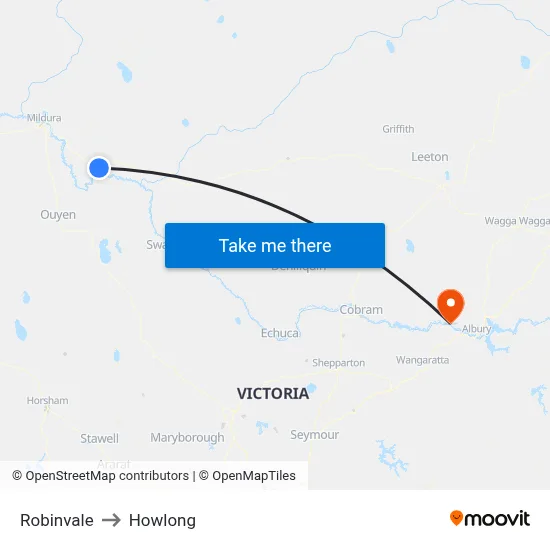 Robinvale to Howlong map