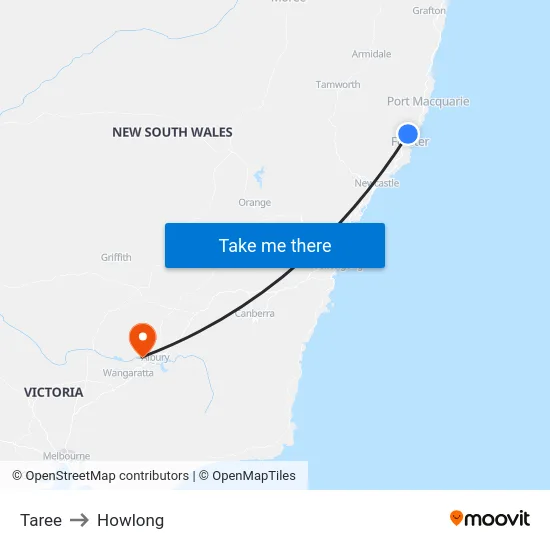 Taree to Howlong map