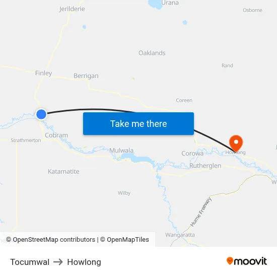 Tocumwal to Howlong map