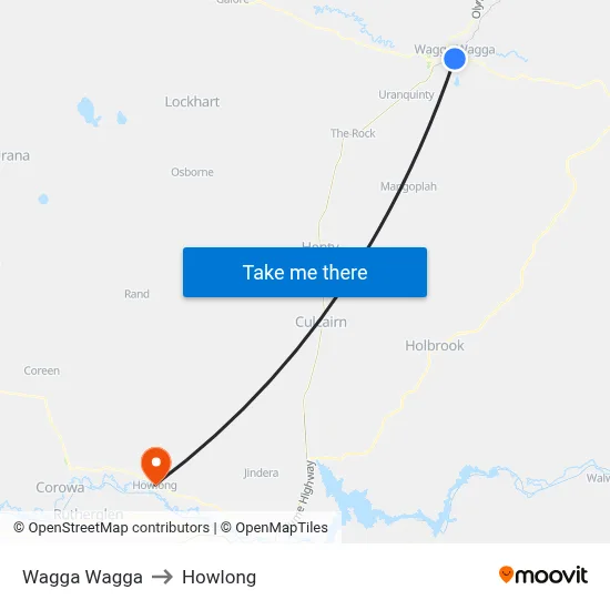 Wagga Wagga to Howlong map