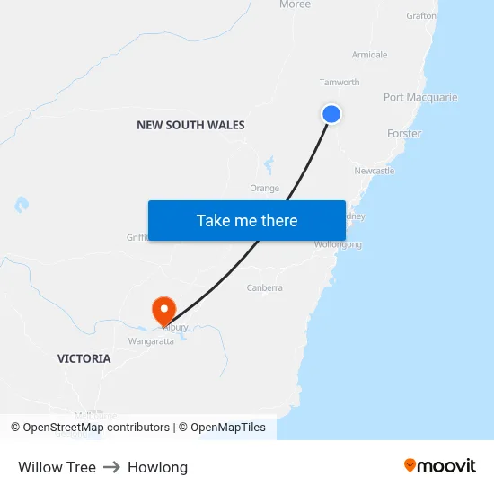 Willow Tree to Howlong map