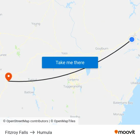 Fitzroy Falls to Humula map