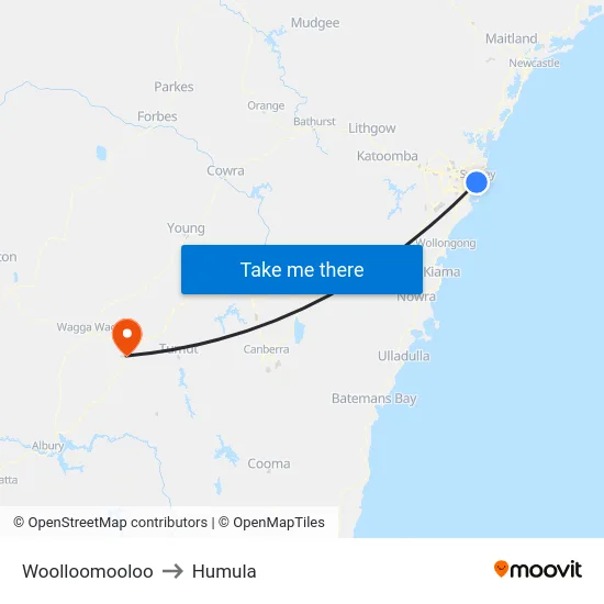 Woolloomooloo to Humula map
