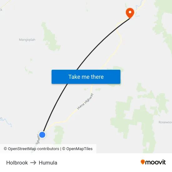 Holbrook to Humula map