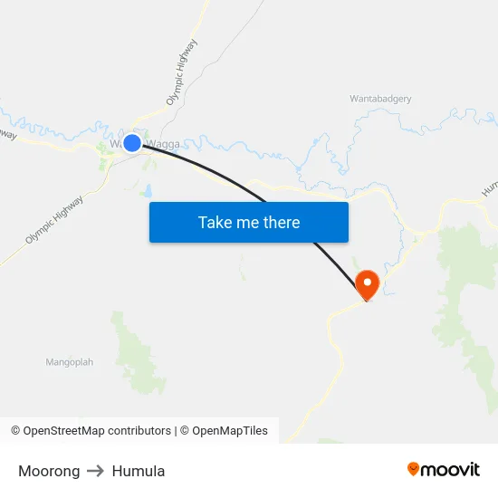 Moorong to Humula map