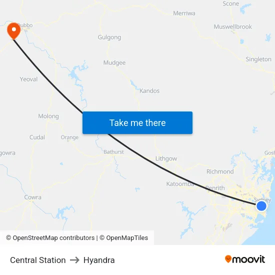 Central Station to Hyandra map