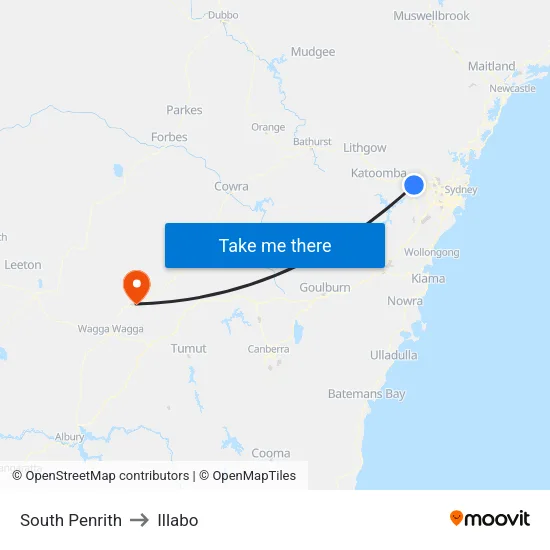 South Penrith to Illabo map