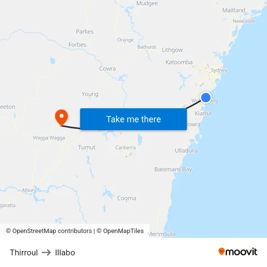 Thirroul to Illabo map