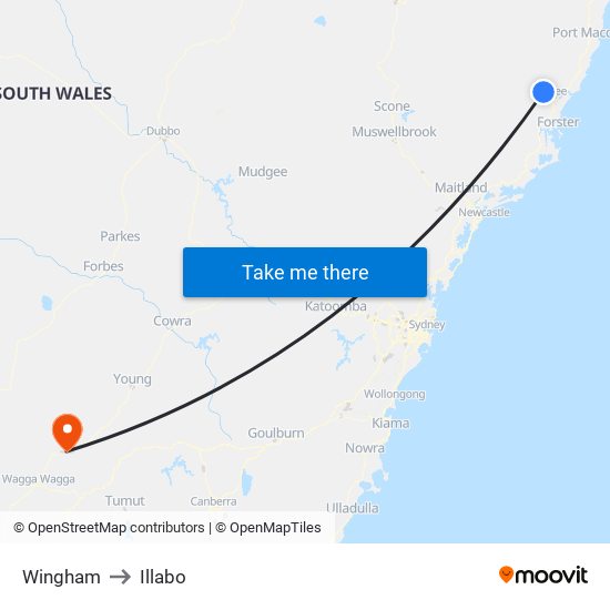 Wingham to Illabo map