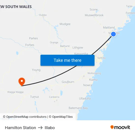 Hamilton Station to Illabo map