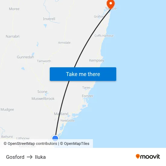 Gosford to Iluka map