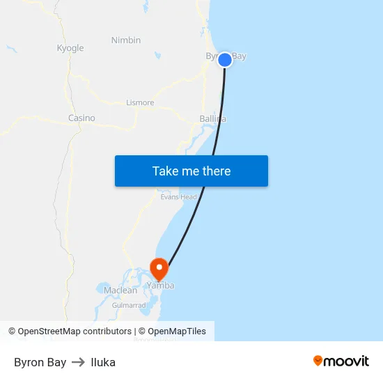 Byron Bay to Iluka map