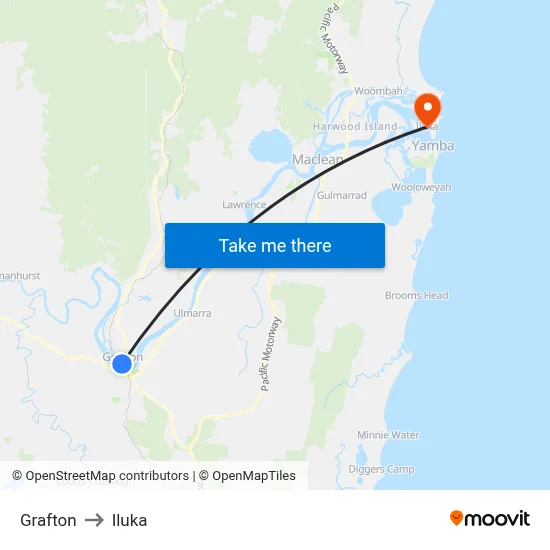 Grafton to Iluka map