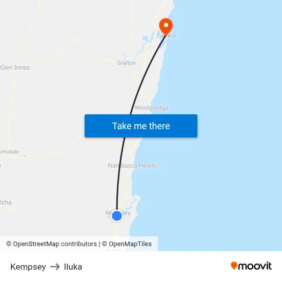 Kempsey to Iluka map