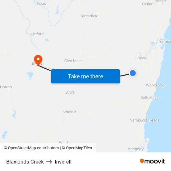 Blaxlands Creek to Inverell map