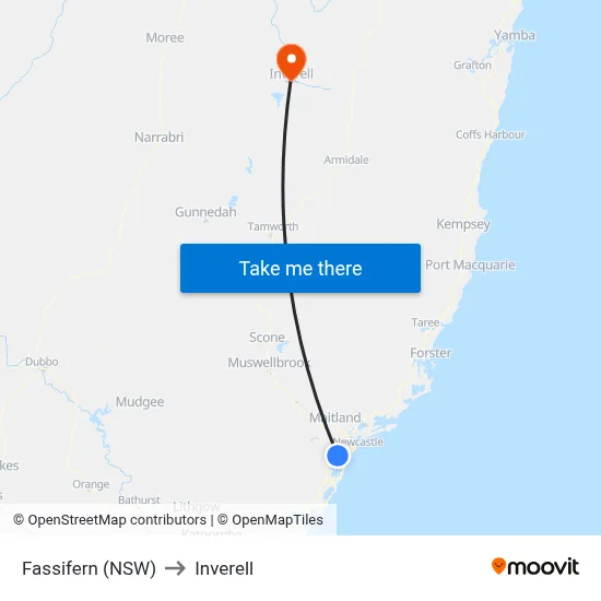 Fassifern (NSW) to Inverell map