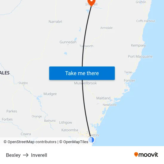 Bexley to Inverell map