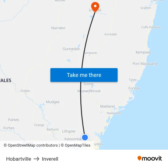 Hobartville to Inverell map