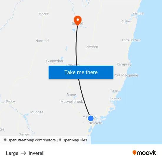 Largs to Inverell map