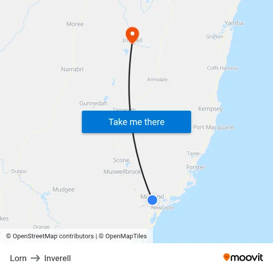 Lorn to Inverell map