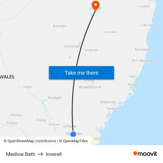 Medlow Bath to Inverell map