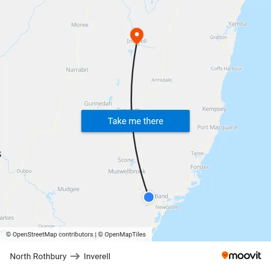 North Rothbury to Inverell map