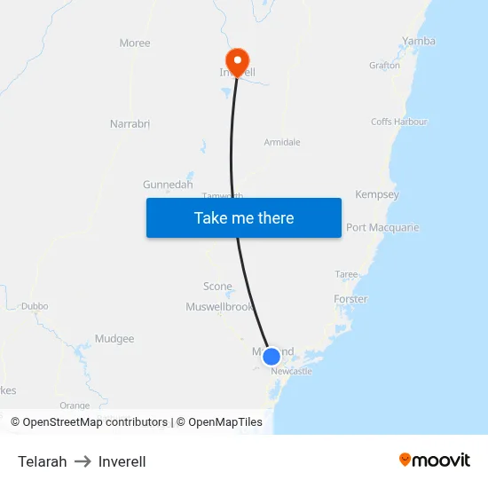 Telarah to Inverell map