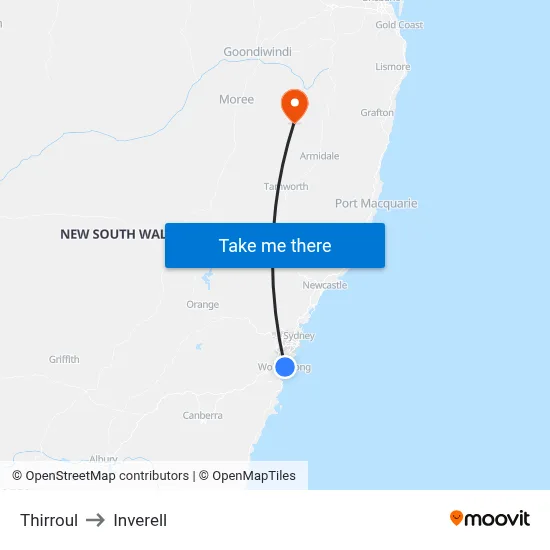Thirroul to Inverell map