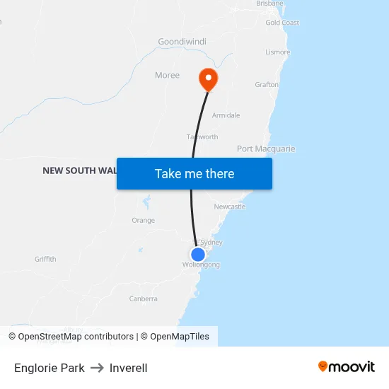 Englorie Park to Inverell map