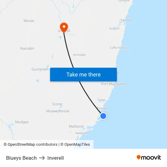 Blueys Beach to Inverell map
