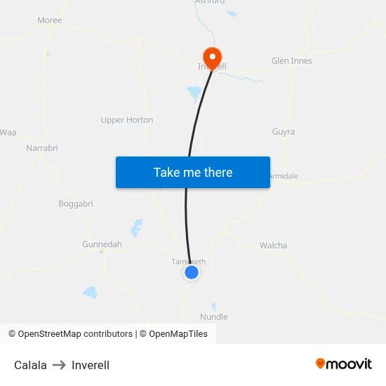 Calala to Inverell map