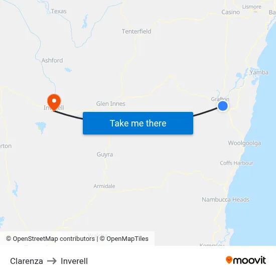 Clarenza to Inverell map