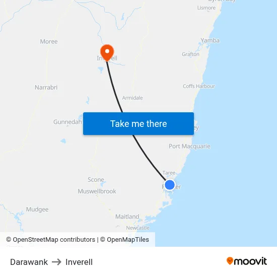 Darawank to Inverell map